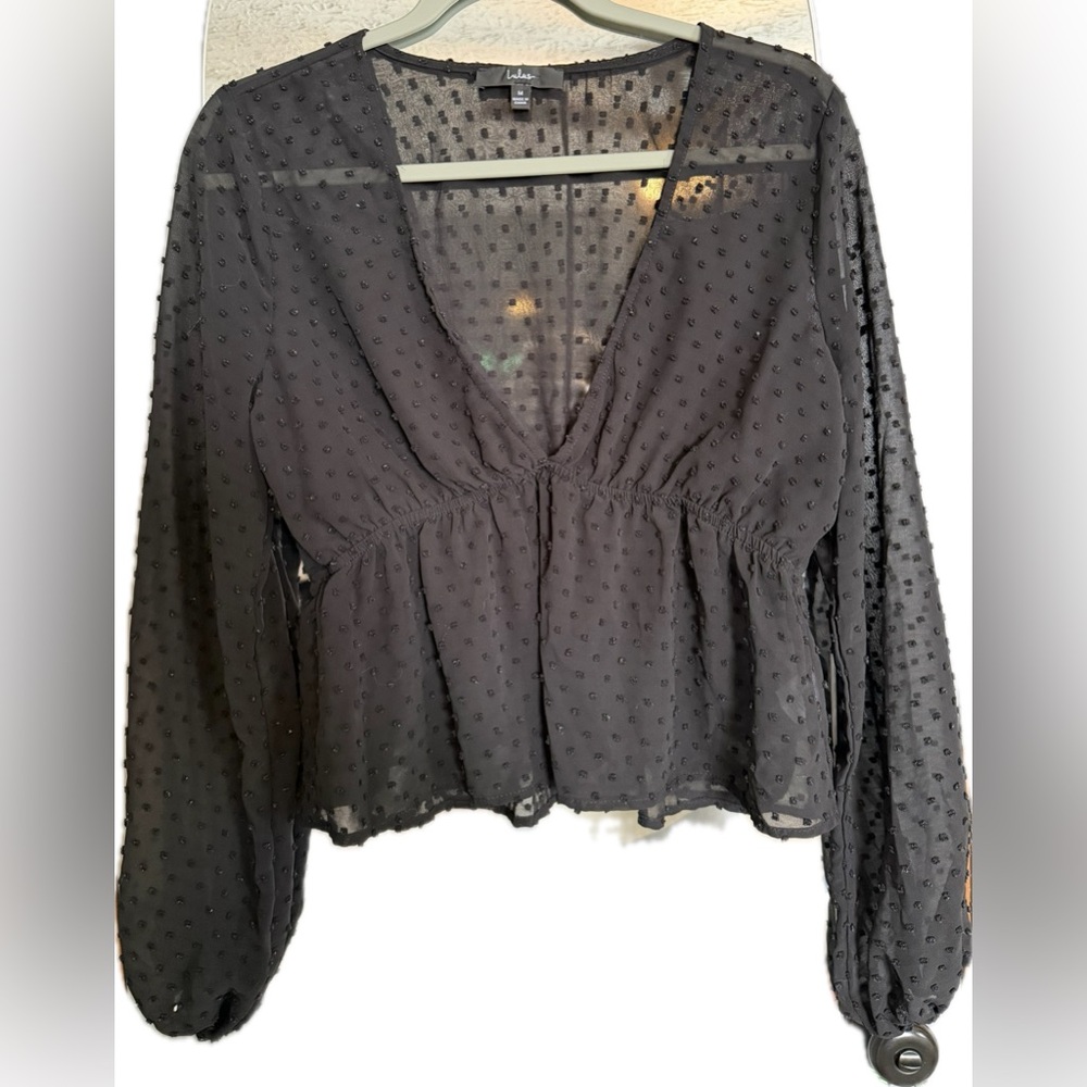 Lulu's Black Sheer Textured Blouse